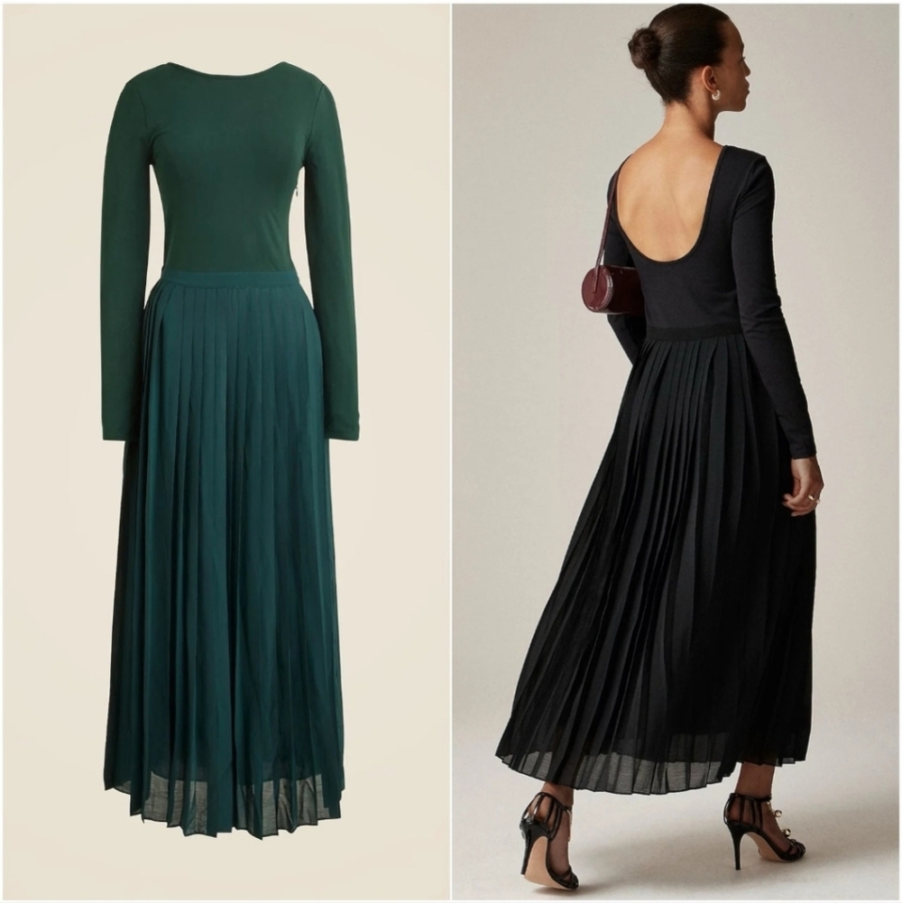 J.Crew Pleated ballet dress in stretch cotton blend •Forest Green •CF797 •NWT